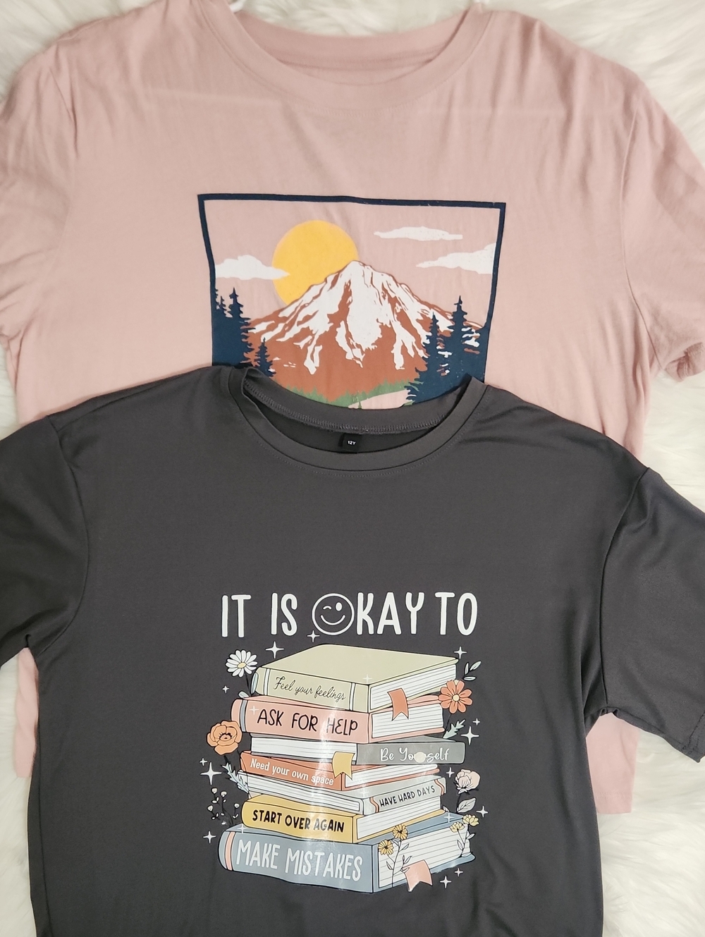 Bundle Of 2 Graphic Tees -Pink Columbia - Gray Motivation - J Size L